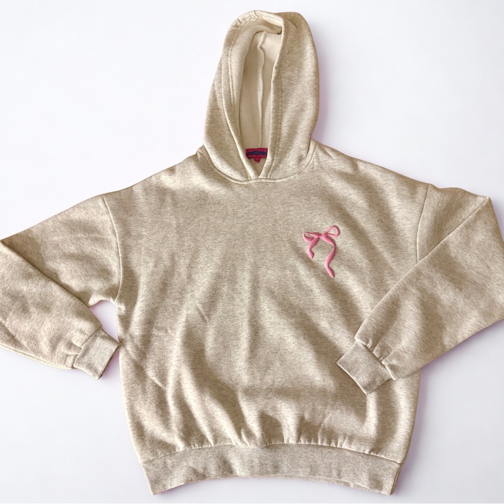 Edikted White Hoodie with Pink Bow Embroidery